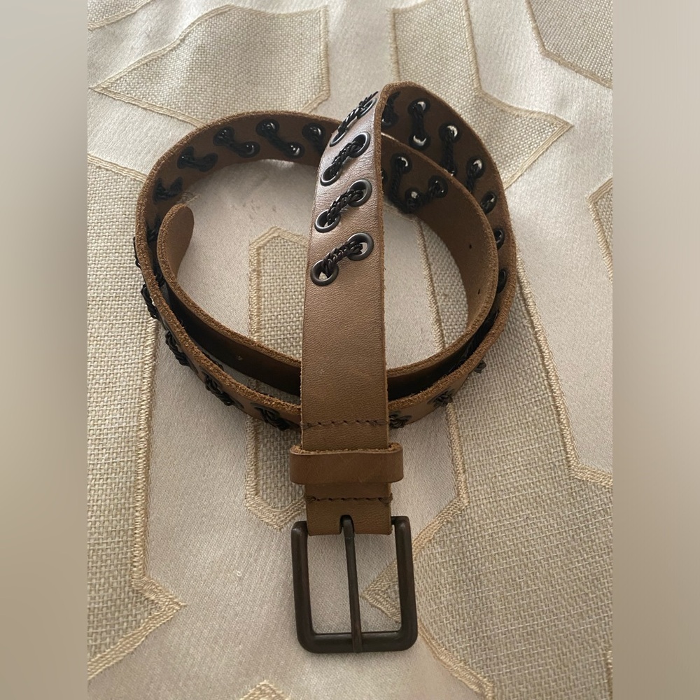 J. Crew Brown Leather Belt with Black Eyelet Accents